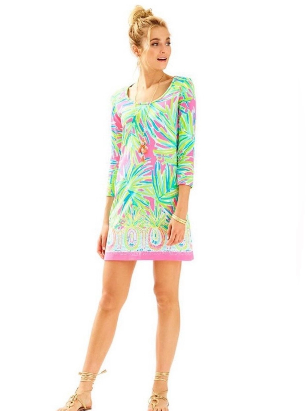 Lilly Pulitzer Beacon Shift Dress Tiki Pink Royal Lime Resortwear Sz S Tropical